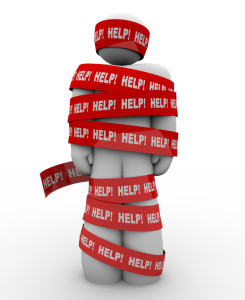 Help Person Wrapped in Red Tape Needs Rescue